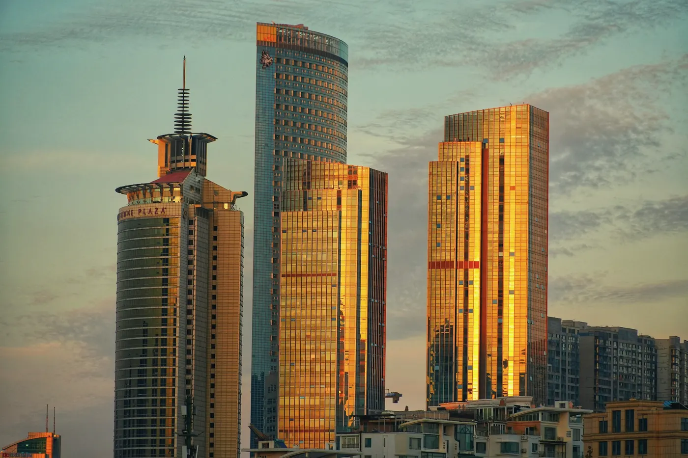 Skyscrapers catching golden evening light