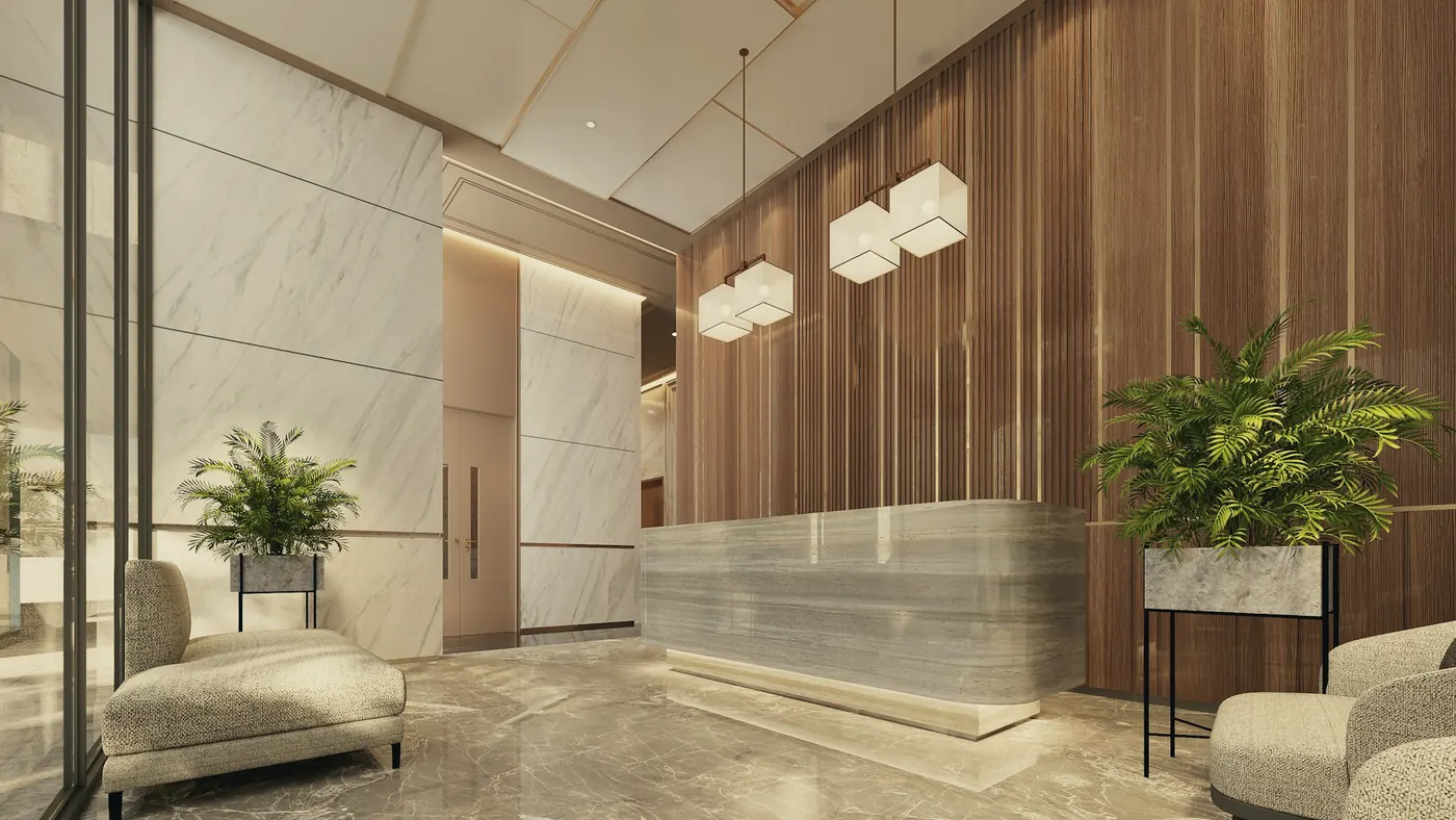 Calm, modern office reception